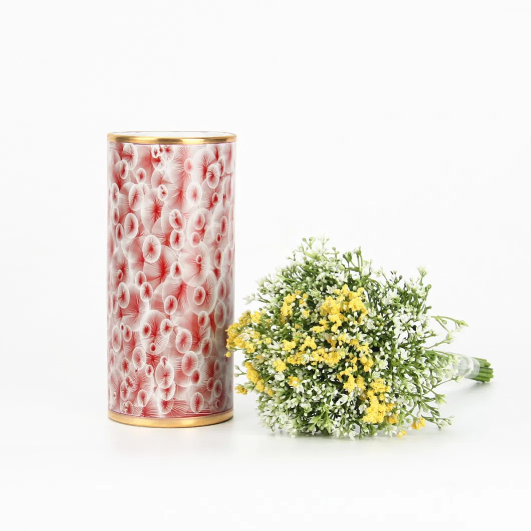 V021 Fancy Ceramic Red Cell Pattern Table Vase Porcelain Cylinder Vase Home Decoration Modern Ikebana Vase