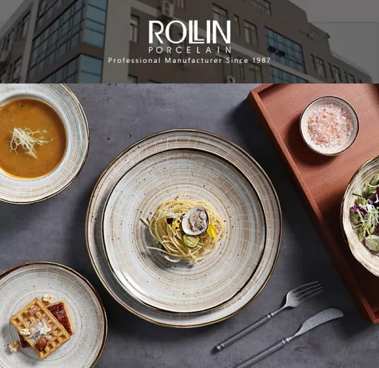 Rim Suppenteller Hellbraun Keramik Restaurant Teller Geschirr Porzellan Abendessen Türkische Design Teller für Hotel