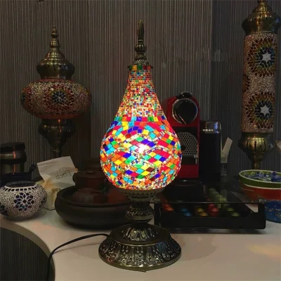 Türkische Mosaik-Tischlampe, mediterrane Retro-Buntglas-Industrie-Tischlampe (WH