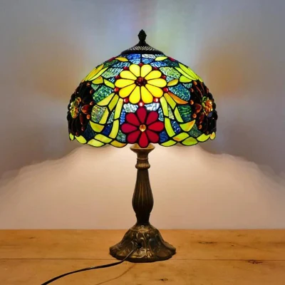 Tiffany-Tischlampe, 30 cm, Blumen-Lampenform, E27, Schlafzimmer-Nachttischbeleuchtung, Mosaik-Lampe (WH).