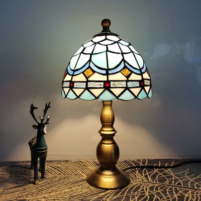 20 cm Tiffany-Tischlampe, Legierungssockel, Schlafzimmer-Mosaiklampe (WH